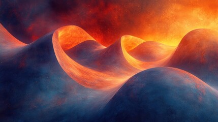 Poster - Abstract landscape with flowing curves and vibrant colors.