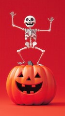 Poster - Happy Skeleton on a Pumpkin.