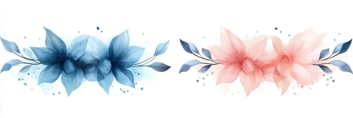 Wall Mural - Delicate blue and pink watercolor floral designs.