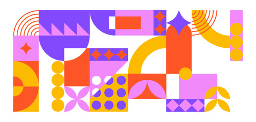 Wall Mural - set of geometric pink and orange poster, bauhaus shapes pattern, bauhaus abstract collection of back
