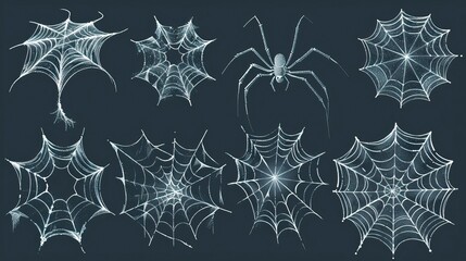 Set of spider webs, Halloween elements, Happy Halloween