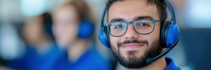 Wall Mural - A call center employee and his group.