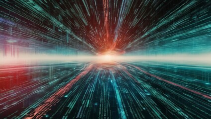 Abstract Data Stream and Binary Code in a Futuristic Tech Environment