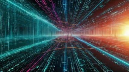 Abstract Data Stream and Binary Code in a Futuristic Tech Environment
