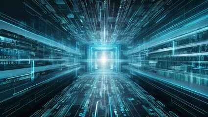 Abstract Data Stream and Binary Code in a Futuristic Tech Environment