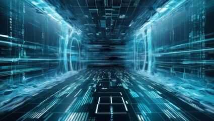 Abstract Data Stream and Binary Code in a Futuristic Tech Environment