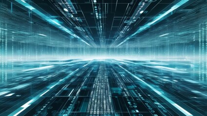 Abstract Data Stream and Binary Code in a Futuristic Tech Environment
