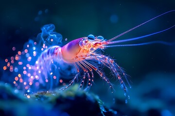 Sticker - Abstract Shrimp with Glowing Lights.