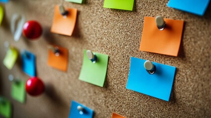 Notes pinned on a corkboard, serving as reminders.