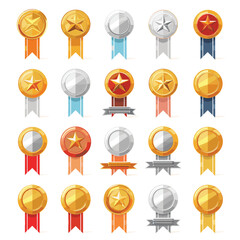 set of gold silver and medals icon