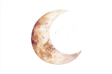 A whimsical watercolor depiction of a crescent moon with earthy tones and a soft aesthetic.