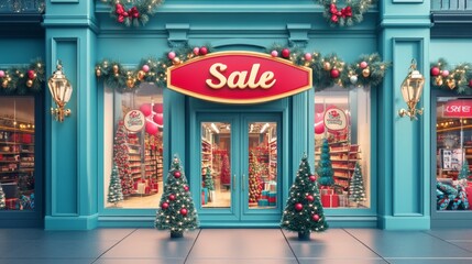 Christmas Decorated Storefront with 