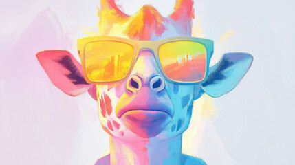 Wall Mural - A colorful giraffe wearing sunglasses.