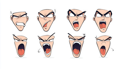 Canvas Print - Cartoon man's face in different angry expressions.