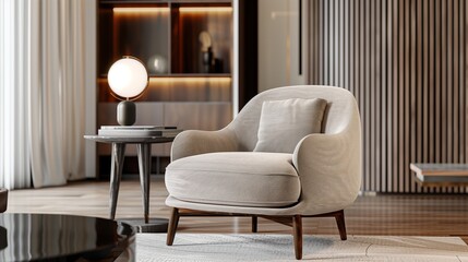 A stylish armchair isolated in a modern living room.