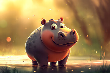 Canvas Print - cartoon animal hippo, illustration