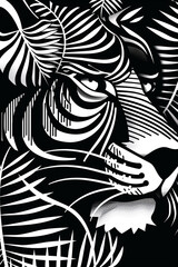 lion portrait on abstract strips background. illustration