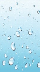 Vector Realistic Water Drops Illustration for Poster,water drops on light blue surface,Blue water bubbles,Blue background with water drops,Advertisement Background,Macro photo of water drops.