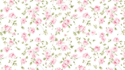  seamless pattern with pink flowers, Tiny pink roses on a white background, a vintage shabby chic style pattern.