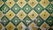 © Arthur - Close-Up of Vintage Diamond Patterned Wallpaper with Peeling Sections and Exposed Layers in Various Shades of Green and Yellow, Depicting Aging and Decay in an Abandoned Interior