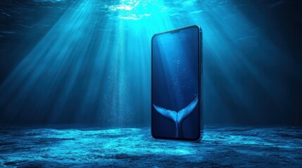 Canvas Print - Smartphone Under Water with a Whale Tail Image