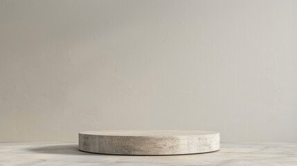 Wall Mural - Round stone podium on a neutral textured surface with soft lighting and minimalist background