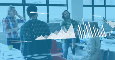 Wall Mural - Image of financial data processing over diverse business people in office