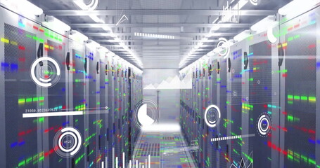 Wall Mural - Image of data processing over computer servers