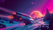 © MyDorkyDolphin - A retro-futuristic illustration of a spacecraft soaring through a neon galaxy, with bold colors and geometric patterns reminiscent of 80s sci-fi art. 8k UHD, suitable for high-quality printing
