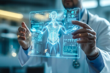 a doctor carefully examines a virtual x-ray projection with focused attention. the integration of ad
