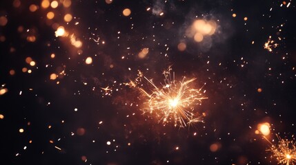 A single sparkler burns brightly against a dark background with a bokeh effect.