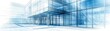 © Thamonchanok - A modern architectural design showcasing a glass building with blue tones and minimalistic features, ideal for business themes.