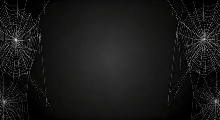 white spider web on black background scary halloween with copyspace