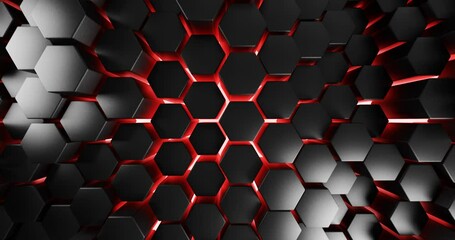hexagon looping background with red glow light	