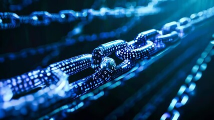 Wall Mural - digital blue chain with binary code on a dark background