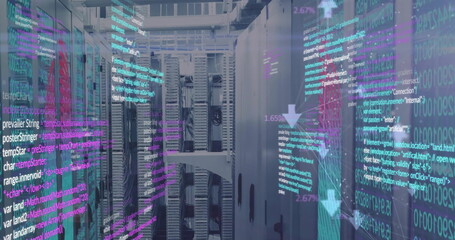 Poster - Image of data processing with arrows over server room