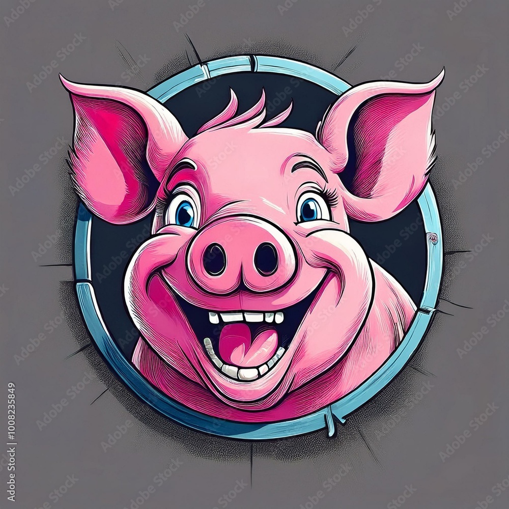 cochon rose , sympathique et jovial, illustration type dessin animé ...