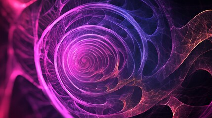 Wall Mural - A graphic design artwork featuring an abstract illusion of a spiral created with geometric shapes, illuminated by pink and violet neon lines.