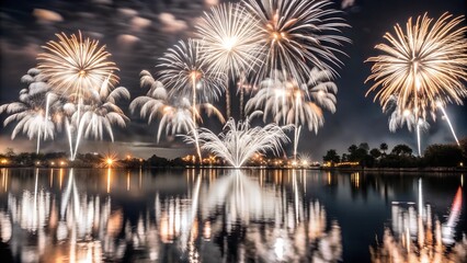 fireworks, night sky, celebration, colorful fireworks, festive event, vibrant display, pyrotechnics, outdoor festival, holiday celebration, exploding fireworks, party scene