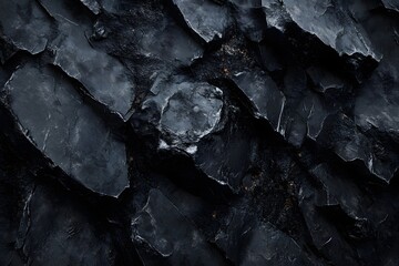 Dark, textured rock surface with layered formations.