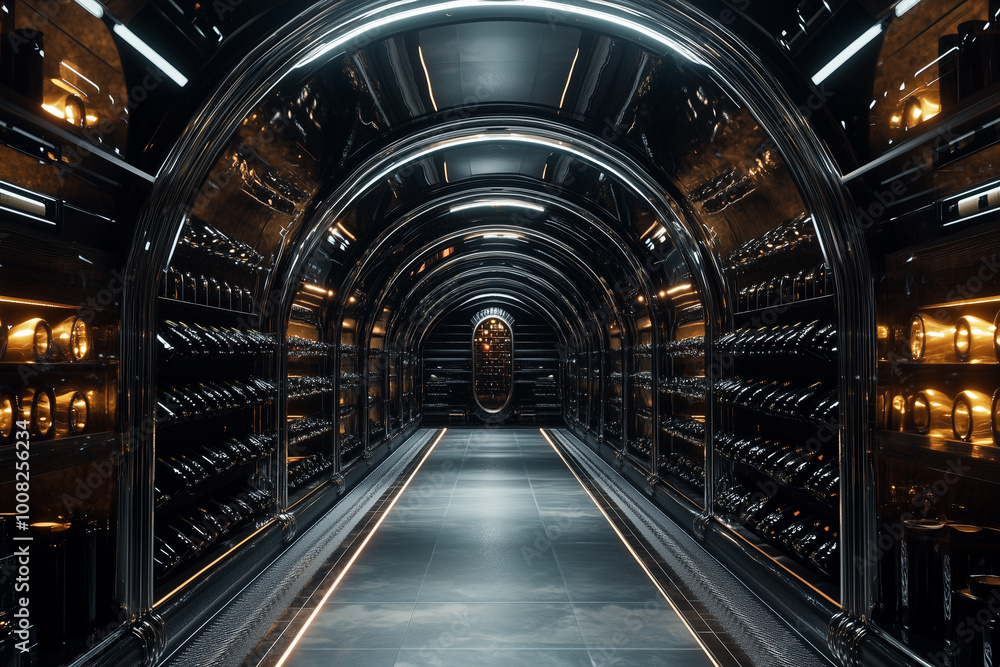 Art deco wine cellar interior design, curved ceiling home wine cellar ...