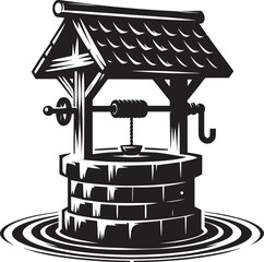 Village Water Well silhouette vector illustration isolated on a white background