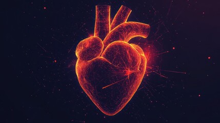 Wall Mural - A fiery heart made of interconnected lines and dots.