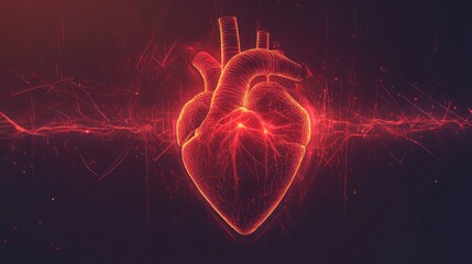 Wall Mural - a glowing, red, digital heart with a swirling, glowing energy field.