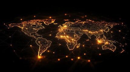 Wall Mural - a glowing world map with interconnected lines, representing global networking and communication.