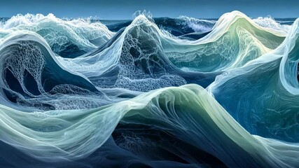 Wall Mural - A stylized depiction of crashing waves, captured in a serene, ethereal light