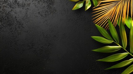 A stylish design with tropical palm leaves in black and gold.