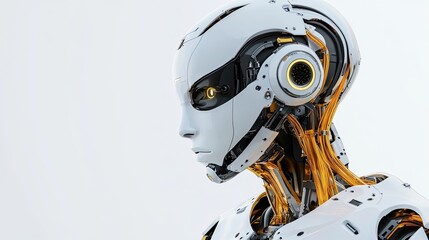 Close-up Profile of a Futuristic White Robot with Visible Internal Wiring