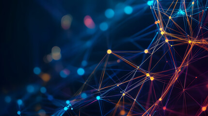 Poster - Abstract background with interweaving of colored lines and dots. Network connection structure. Data exchange. 3D