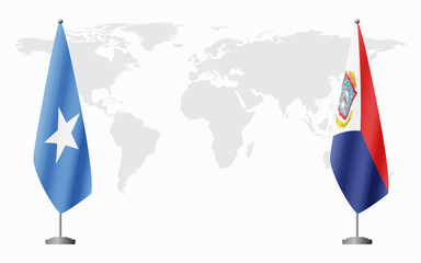 Poster - Somalia and Sint Maarten flags for official meeting against background of world map.